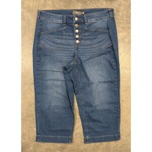 Torrid Feel The Fit Crop Jeans Sz 16 Denim High Rise Wide Leg Stretch Button Fly